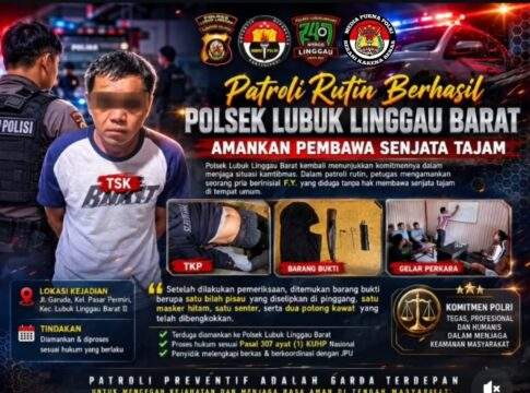 Patroli Rutin Polsek Lubuk Linggau Barat, Berhasil Amankan Pembawa Senjata Tajam