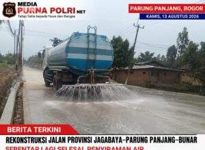 Rekonstruksi Pengerjaan Jalan Provinsi Parung Panjang–Bunar Sebentar Lagi Selesai, Warga Senang Penyiraman Air Terus Dilakukan