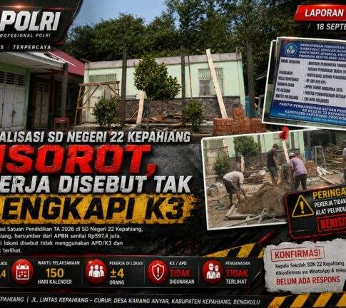 Revitalisasi SD Negeri 22 Kepahiang Disorot, Pekerja Disebut Tak Dilengkapi K3